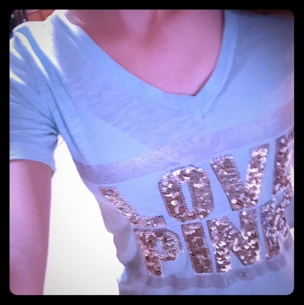 Pink Bling Short Sleeve Teal Small T-Shirt
